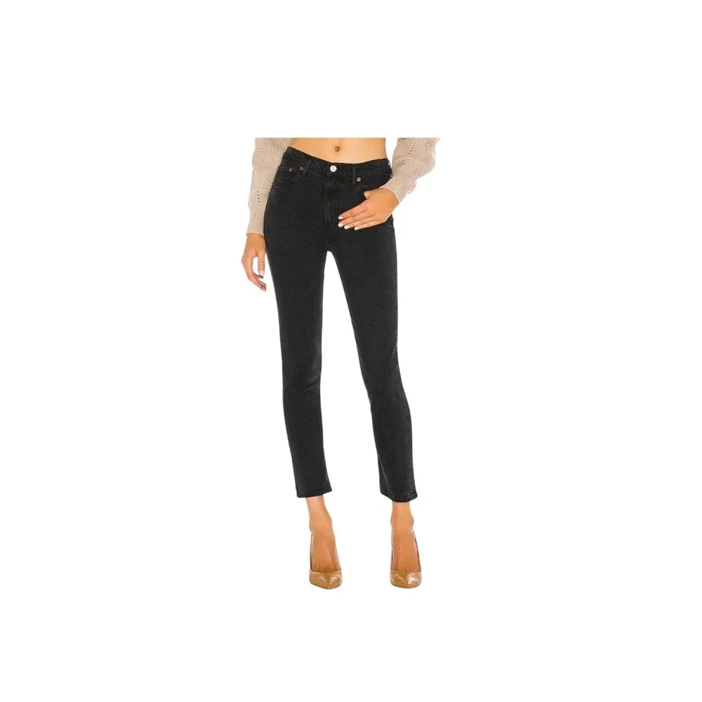 AGOLDE Skinny Jeans Women 25 Black Excellent Raw Hem High‎ Rise Distressed